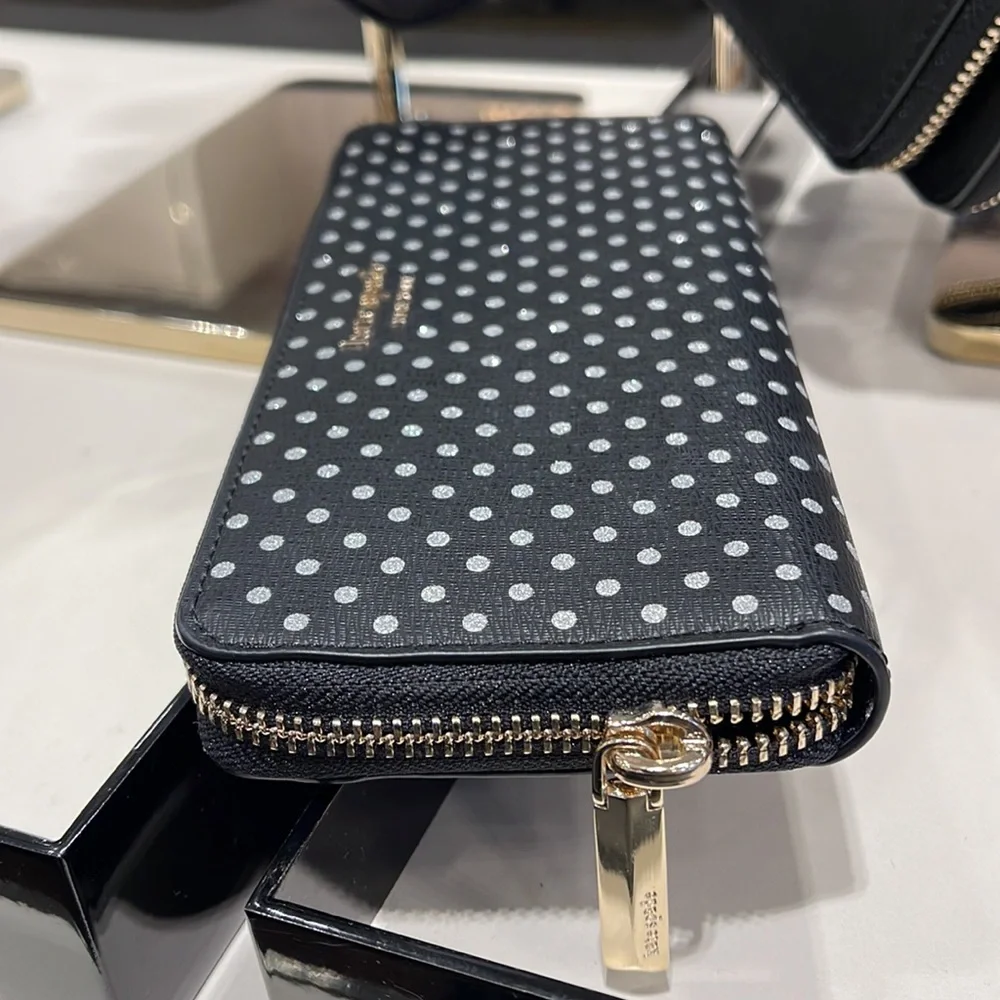 Kate Spade Spencer Metallic Dot Slim Continental Wallet in Black Multi k4546 - Picture 6 of 16